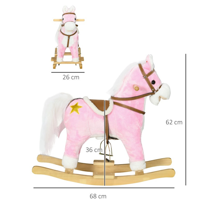 HOMCOM Wooden Rocking Horse with Music, Sound, Saddle for Ages 3-6 Years