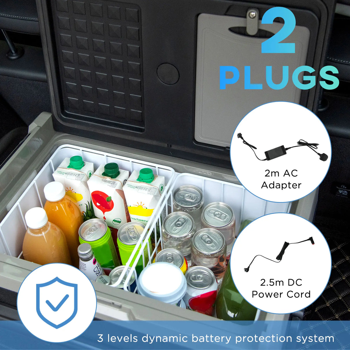 Outsunny 50L Car Refrigerator, Portable Compressor Cooler Box, Fridge Freezer w/ Inner LED Light, Foldable Handles, Cup Holders, 12/24V DC and 110-240V AC for Campervan RV Boat Travel Down to -20