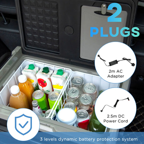 Outsunny 50L Car Refrigerator, Portable Compressor Cooler Box, Fridge Freezer w/ Inner LED Light, Foldable Handles, Cup Holders, 12/24V DC and 110-240V AC for Campervan RV Boat Travel Down to -20