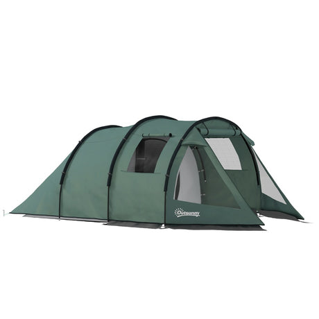 Outsunny Two Room Tunnel Tent Camping Tent for  3-4 Man with Windows, Covers, Carry Bag, for Fishing, Hiking, Sports, Green