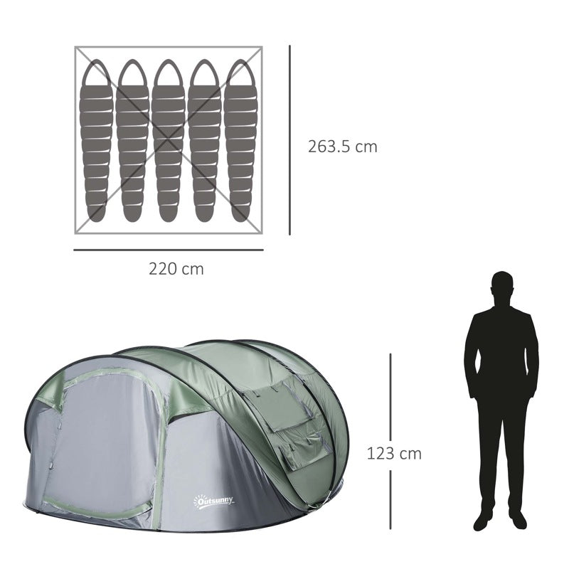 Outsunny 4-5 Person Pop-up Camping Tent Family Tent w/ 2 Mesh Windows & PVC Windows Portable Carry Bag for Outdoor Trip, Dark Green