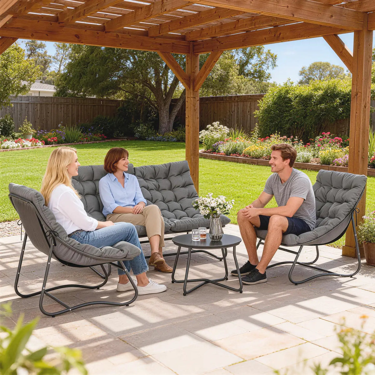 Outsunny Four-Piece Curved Seat Garden Sofa Set - Grey/Black