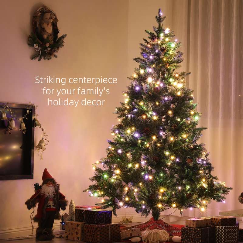 HOMCOM 7ft LED Pre-Lit Artificial Christmas Tree, with Base