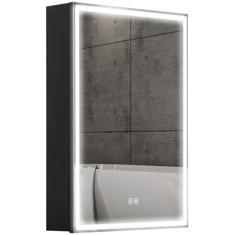 HOMCOM Bathroom Mirror Cabinet with LED Lights and Shaver Socket, 500 x 700 mm Wall Mounted Bathroom Cabinet with Mirror, Demister Pad, Dimmer, 3 Colours, Medicine Cabinet, Black