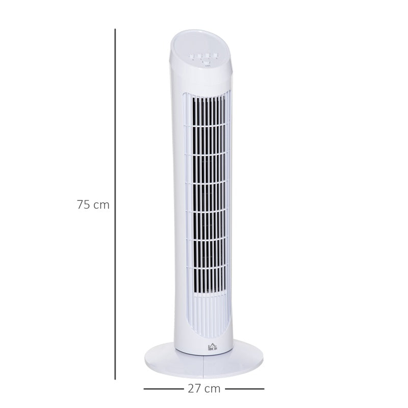 HOMCOM Tower Fan for Bedroom Cooling, 30 Inch Electric 70° Oscillating Fan with 3 Speed Settings, Standing Floor Fan for Home Office Indoor, White