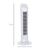 HOMCOM Tower Fan for Bedroom Cooling, 30 Inch Electric 70° Oscillating Fan with 3 Speed Settings, Standing Floor Fan for Home Office Indoor, White