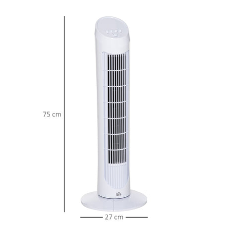 HOMCOM Tower Fan for Bedroom Cooling, 30 Inch Electric 70° Oscillating Fan with 3 Speed Settings, Standing Floor Fan for Home Office Indoor, White