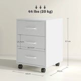 HOMCOM 3 Drawer File Cabinet, Mobile Filing Cabinet on Wheels for Home Office, Study, White