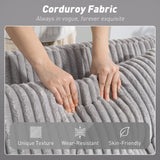 HOMCOM 2 Seater Click Clack Sofa Bed with Pull Out Design, Corduroy Upholstery - Light Grey