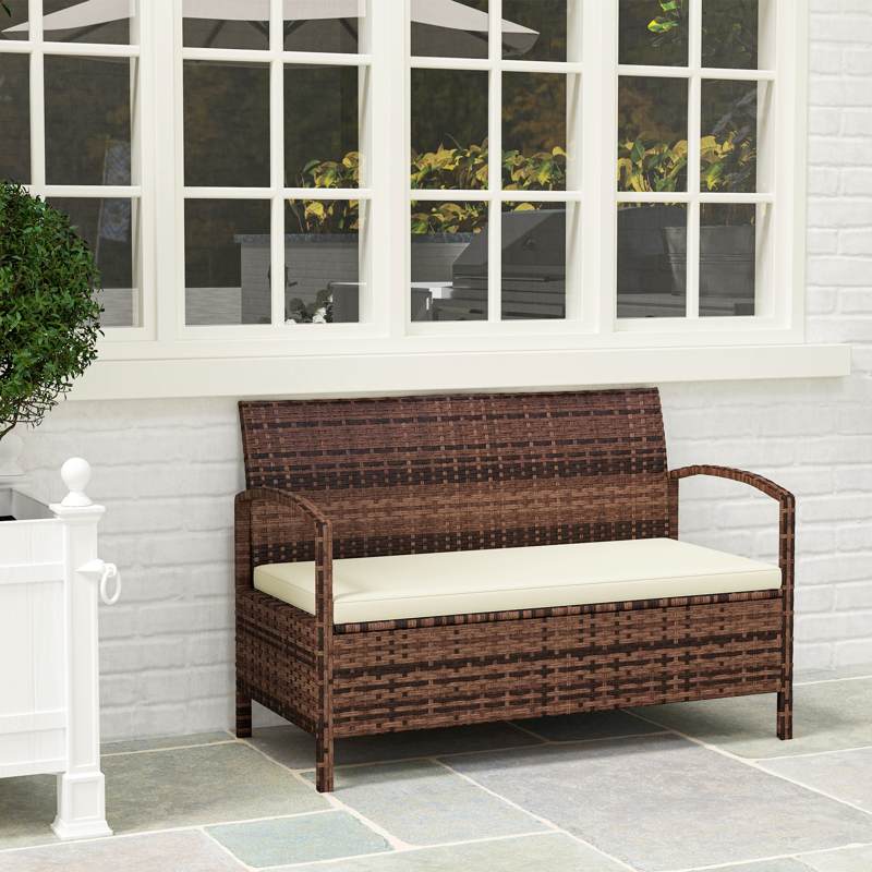 Outsunny 125L Storage Garden Bench, with Cushion - Brown