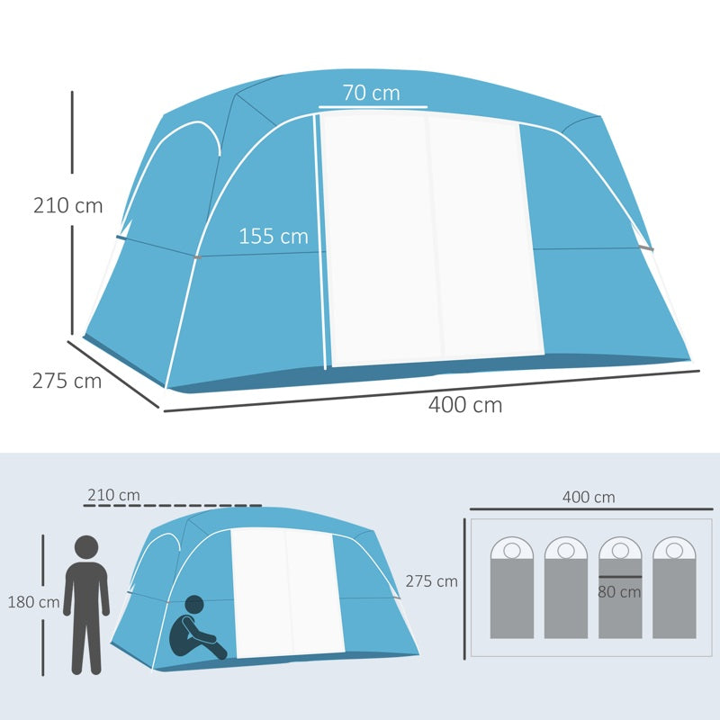 Outsunny 4-8 Person Camping Tent Family Tent with 2 Room, Mesh Windows, Easy Set Up for Backpacking, Hiking, Outdoor, Blue