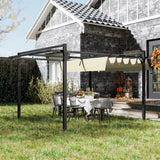 Outsunny 3 x 4m Aluminium Pergola, with Retractable Roof - Grey/Khaki