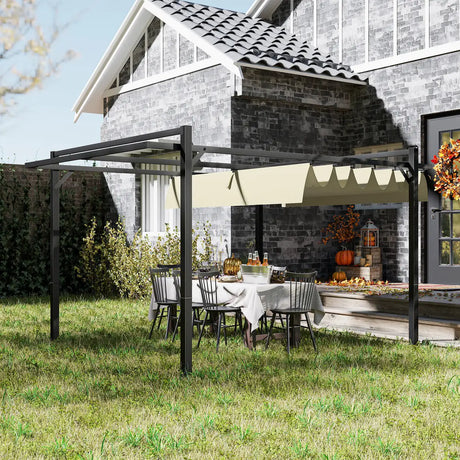 Outsunny 3 x 4m Aluminium Pergola, with Retractable Roof - Grey/Khaki