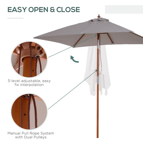 Outsunny 2m Tilting Wooden Pole Parasol - Grey