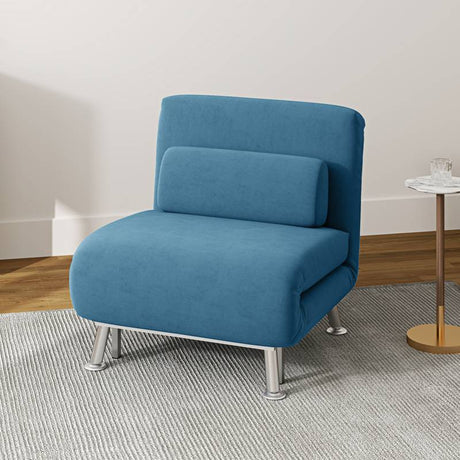 HOMCOM Single Velvet-Feel Sleeper Chair - Blue