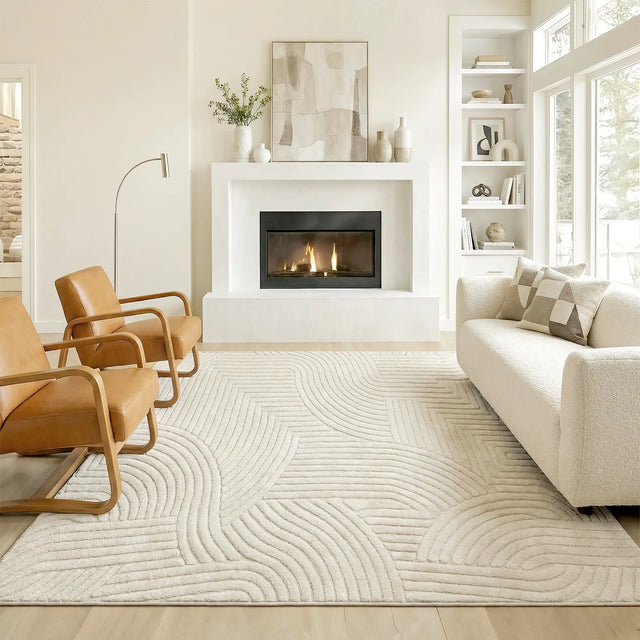 HOMCOM Modern Geometric Rug, Thick Plush, Non-Slip, 200 x 140 cm  Cream, Living Room/Bedroom/Office