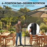 Outsunny 3 m Garden Cantilever Parasol with LED Solar Light, Round Overhanging Umbrella with 360 Rotation, Cover, Grey