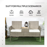 Outsunny Two-Seat Rattan Chair, with Middle Table - Grey