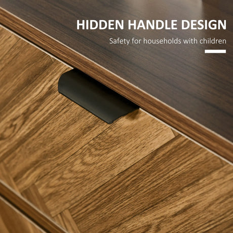 HOMCOM Bedside Table Set of 2 with 2 Drawers, Modern Side Tables with Herringbone Pattern and Metal Legs for Bedroom, Living Room, Walnut Brown