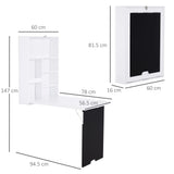 HOMCOM Folding Wall-Mounted Drop-Leaf Table, Convertible Wall Table With Chalkboard and Storage Shelf, Multifunctional Floating Desk for Home Office, White