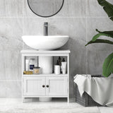 kleankin Pedestal Under Sink Cabinet with Double Doors, Modern Bathroom Vanity Storage Unit with Shelves, White