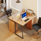 HOMCOM Computer Desk, Writing Desk with Cabinet, Drawer, Metal Legs, Work Table for Home Office Study, Natural Wood Finish
