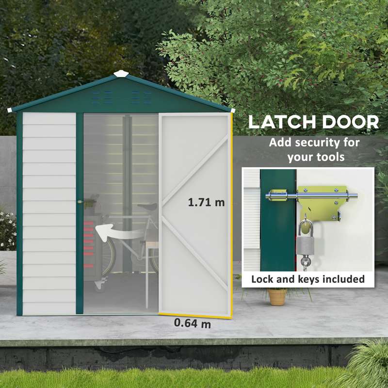 Outsunny 9x 6FT Metal Outdoor Garden Shed, Galvanised Tool Storage Shed w/ Sloped Roof, Lockable Door for Patio Lawn, Green