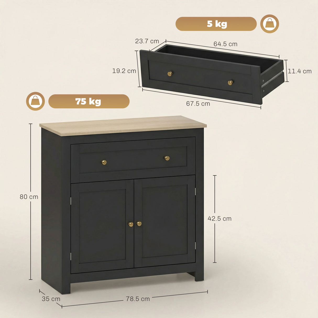 HOMCOM Sideboard Storage Cabinet, Modern Kitchen Cupboard with Adjustable Shelf, Drawer and Double Doors, Black