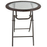 Outsunny Folding Rattan Garden Dining Table, 68 cm Round Rattan Garden Table with Water Ripple Tempered Glass Top, Wicker Edging  and Steel Frame for Outdoor, Patio, Brown