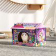 PawHut 2 in 1 Gaming Style Cardboard Cat House with Scratching Board & Catnip for Indoor Cats, Pink