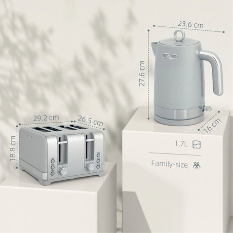 HOMCOM Sleek Textured Kettle and Four-Slice Toaster Set - Grey