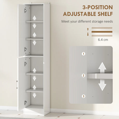 kleankin Tall Bathroom Cabinet with Mirror and Adjustable Shelf - High Gloss White