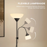 HOMCOM LED Floor Lamp for Living Room, 180cm Tall Standing Lamp, Mother and Child Uplighter with Adjustable Gooseneck, Black