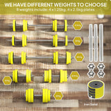 HOMCOM 20KGS 2-In-1 Dumbbell & Barbell Adjustable Set Strength Muscle Exercise Fitness Plate Bar Clamp Rod Home Gym Sports Area, Yellow