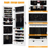 Door Mounted Lockable Mirrored Jewelry Cabinet with LED Lights