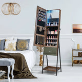Lockable Freestanding Jewelry Organizer with Full-Length Frameless Mirror-Rustic Brown