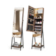 Lockable Freestanding Jewelry Organizer with Full-Length Frameless Mirror-Rustic Brown