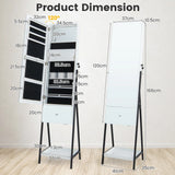 Lockable Freestanding Jewelry Organizer with Full-Length Frameless Mirror-White
