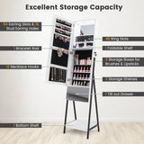 Lockable Freestanding Jewelry Organizer with Full-Length Frameless Mirror-White