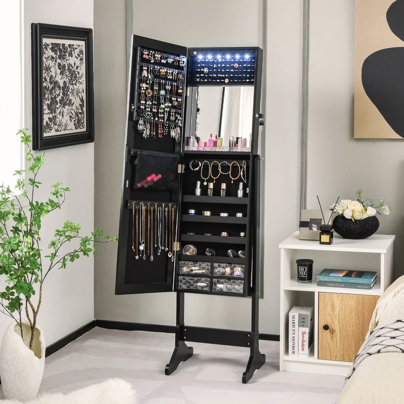 Free Standing Full Length Jewelry Armoire with Lights-Black