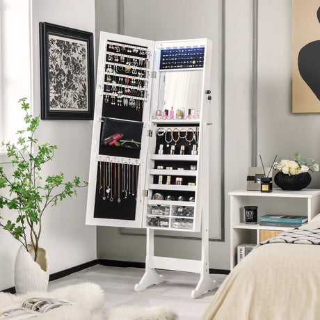 Free Standing Full Length Jewelry Armoire with Lights-White