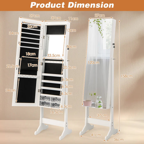 Free Standing Full Length Jewelry Armoire with Lights-White