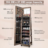 64 Inches Lockable Jewelry Cabinet Armoire with Built-in Makeup Mirror-Coffee