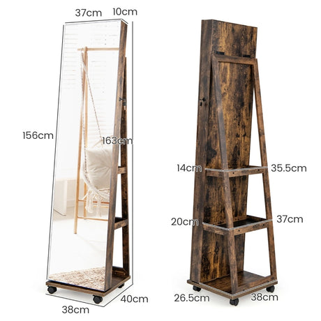 64 Inches Lockable Jewelry Cabinet Armoire with Built-in Makeup Mirror-Coffee