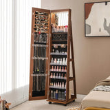 64 Inches Lockable Jewelry Cabinet Armoire with Built-in Makeup Mirror-Brown
