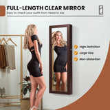 Lockable Wall Mount Mirrored Jewelry Cabinet with LED Lights-Brown