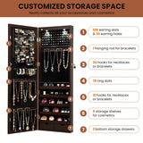 Lockable Wall Mount Mirrored Jewelry Cabinet with LED Lights-Brown