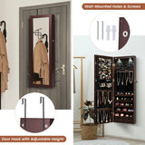 Lockable Wall Mount Mirrored Jewelry Cabinet with LED Lights-Brown