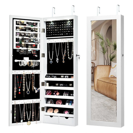 Lockable Jewelry Cabinet with 2 LED Lights for Daily Makeup