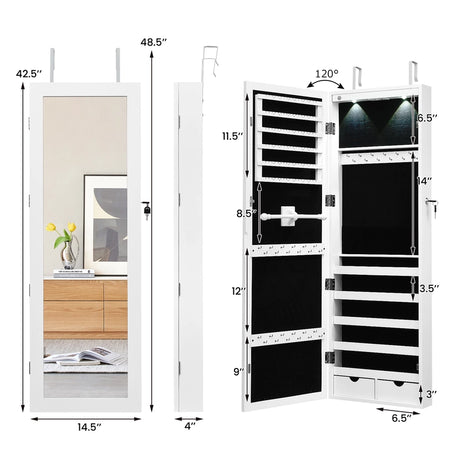 Lockable Jewelry Cabinet with 2 LED Lights for Daily Makeup
